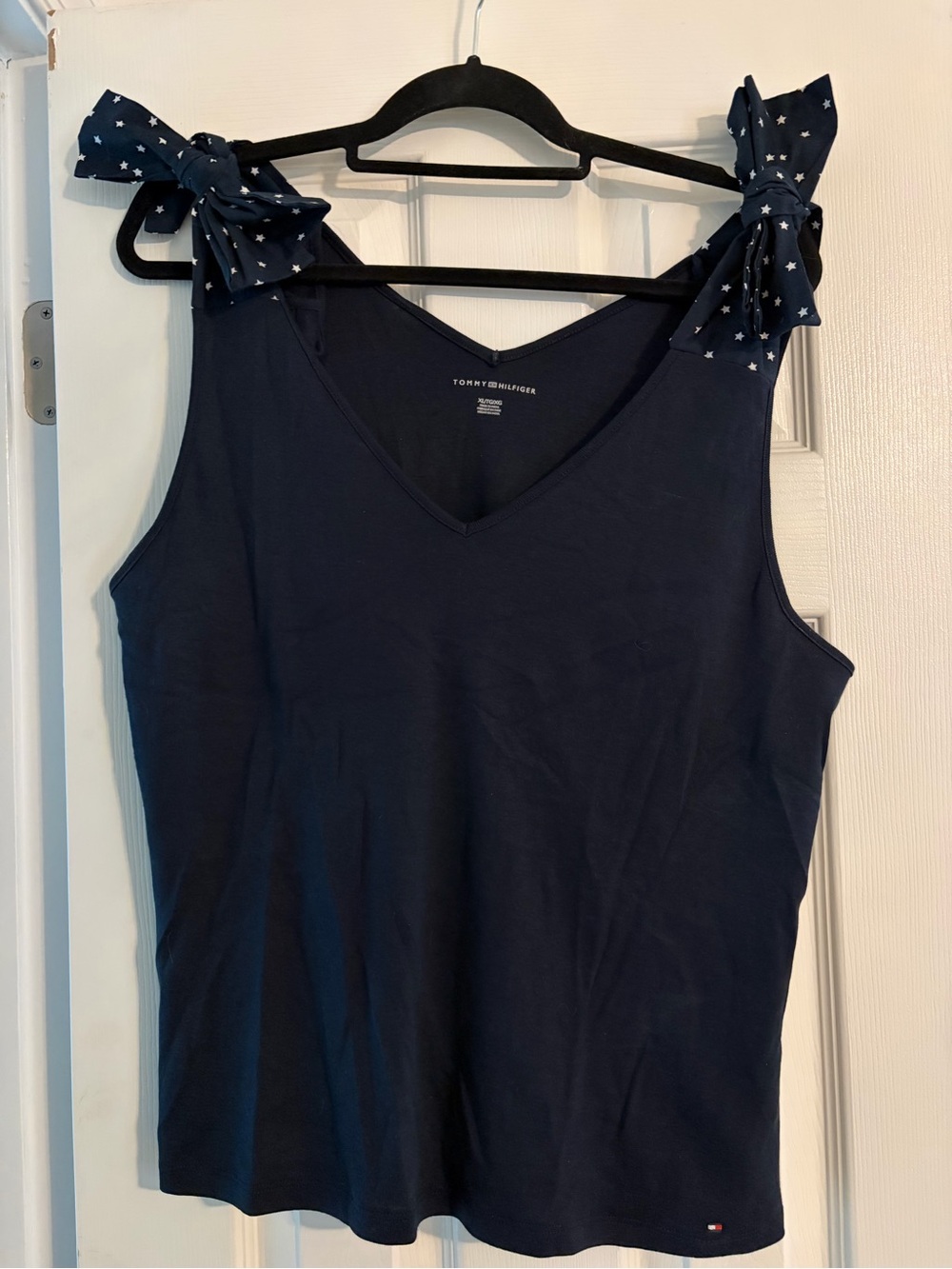 Tommy Hilfiger Navy V-Neck Tank with Star-Print Tie Bow Detail